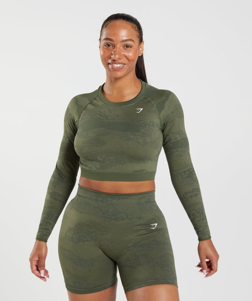 Koszulki Gymshark Adapt Camo Seamless Koronkowe Up Back Top Damskie Oliwkowe | PL 578WHD